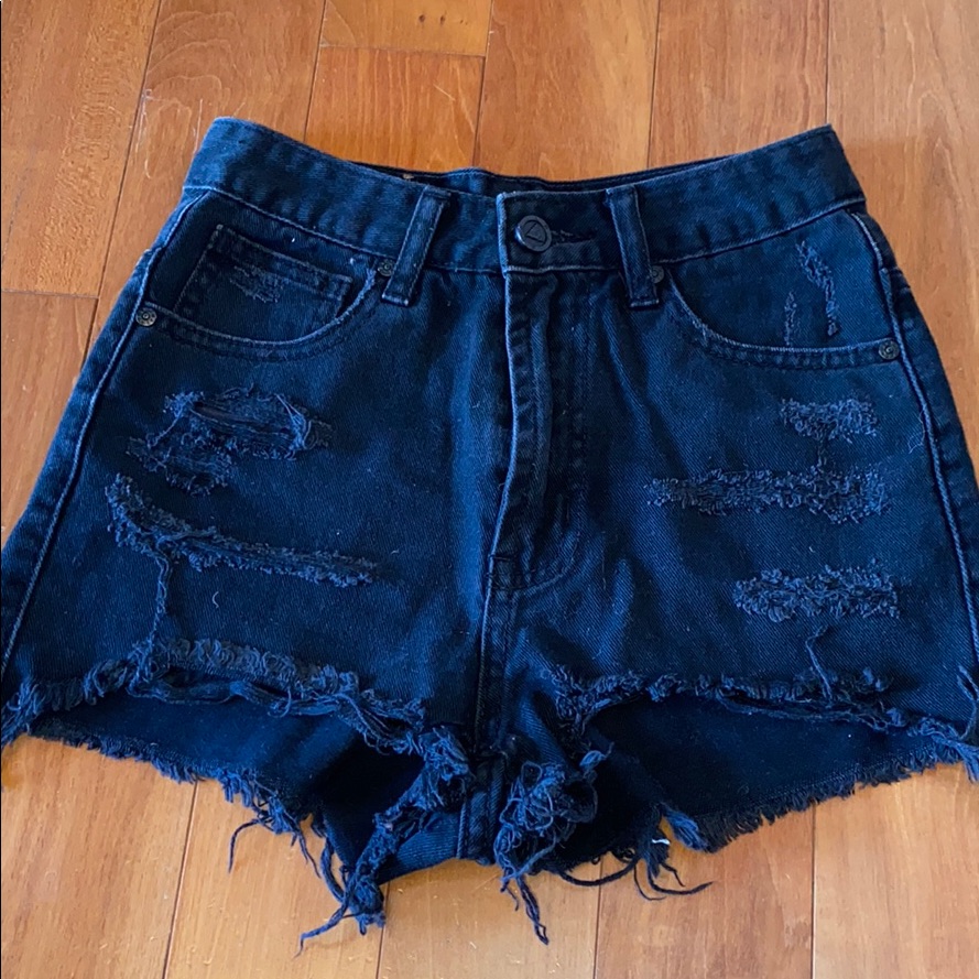 Unif Distressed High Waisted Black Shorts - 25